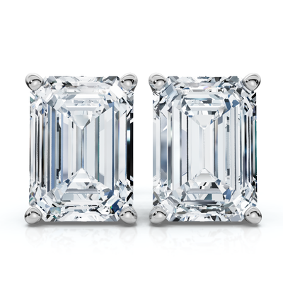 2Ct Lab Grown Emerald Cut Diamond Studs 14k White Gold Earrings