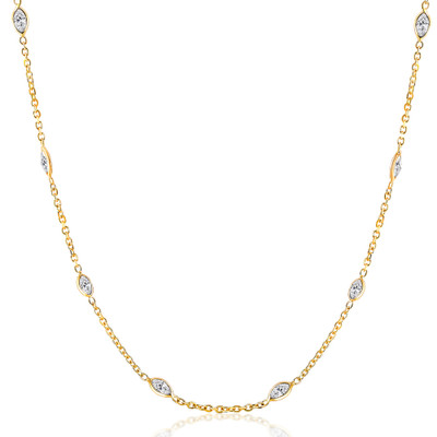 3 1/4Ct Oval Floating Diamond Station Bezel Necklace 14K Yellow Gold Lab Grown
