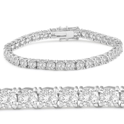 13Ct Round-Cut Diamond Tennis Bracelet 14k White Gold 7" Lab Grown