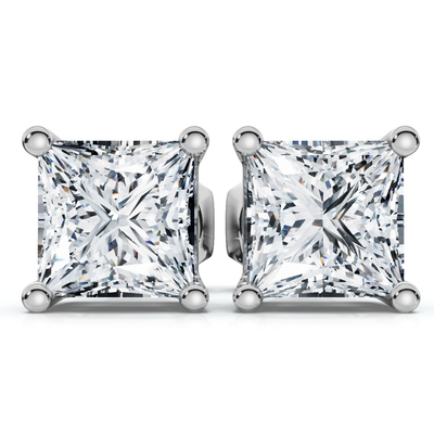 1 - 4 Ct TW Princess Cut Diamond Studs in 14k Gold Earrings Lab Grown