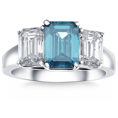 4.50Ct Blue & White Emerald Cut Engagement Ring 14k White Gold Lab Grown