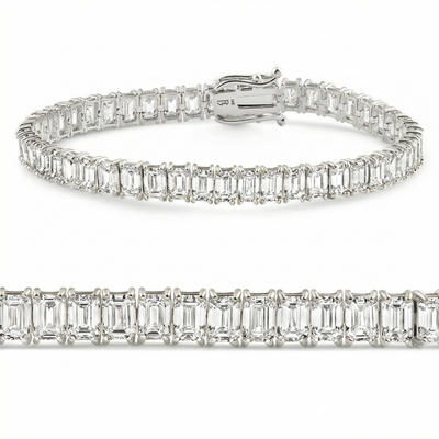 20Ct Emerald Cut Diamond Tennis Bracelet 14k Gold 7" Lab Grown