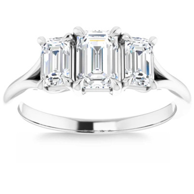 2.10Ct Emerald Cut Three Stone Diamond Engagement Ring 14k Gold Lab Grown