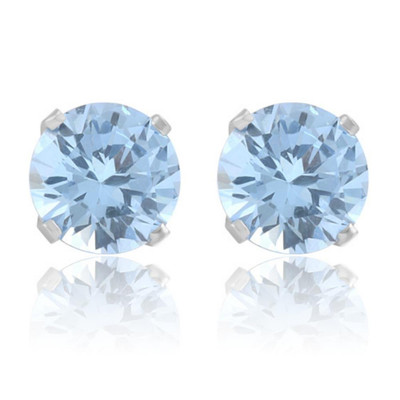 1Ct TW Aquamarine 5mm Studs in 10k White or Yellow Gold