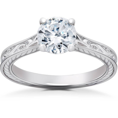 1 1/4Ct Round Vintage Solitaire Lab Grown Diamond Engagement Ring 14k Gold