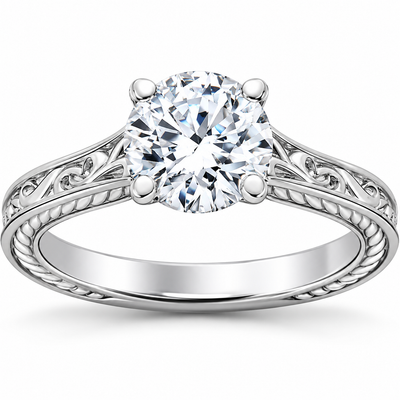 1 1/4Ct Round Vintage Solitaire Lab Grown Diamond Engagement Ring 14k Gold