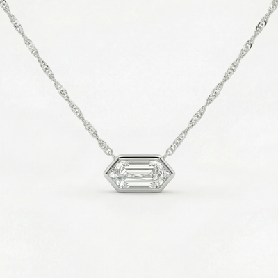 Certified 1.10Ct Long Hexagon Bezel Diamond East West Pendant Necklace Lab Grown