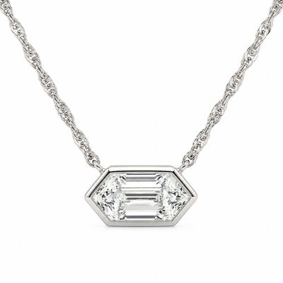 Certified 3/4Ct Long Hexagon Bezel Diamond East West Pendant Necklace Lab Grown