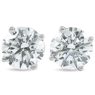 2 Ct TW Round Lab Grown Diamond Studs 14K White Gold With Screw Backs