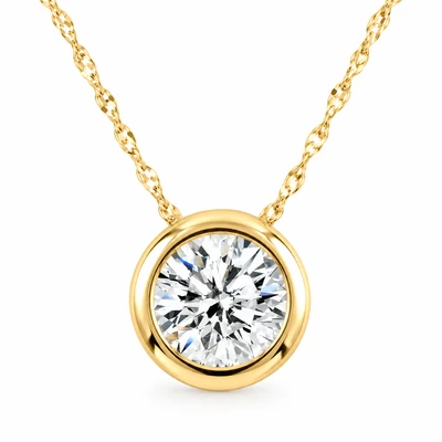 1/2Ct Diamond Bezel Pendant Solitaire Necklace 14k Yellow Gold Lab Grown