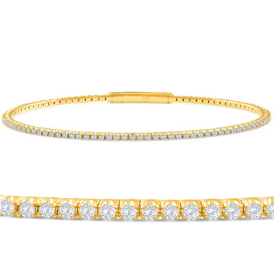 1Ct Diamond Flexible Oval Bangle Women's Bracelet 14k Yellow Gold Lab Grown