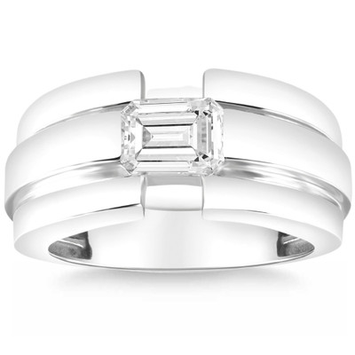 Certified 2 1/2Ct Emerald Cut Solitaire Diamond Ring 10k Gold Lab Grown Men's