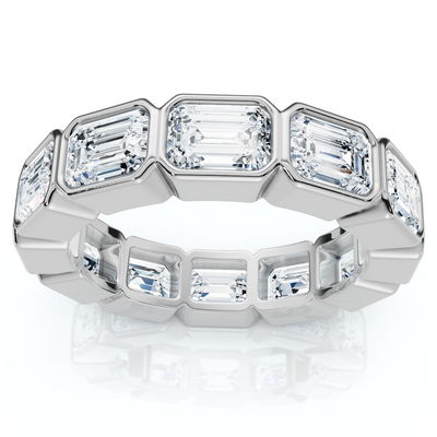 4Ct Emerald Cut Diamond Eternity Ring Horizontal Bezel Lab Grown 14k Gold