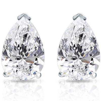 2 Ct Lab Grown Pear Shape Diamond Studs 14k White Gold Earrings