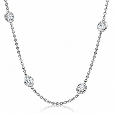 4Ct Floating Diamond Station Bezel Necklace 14K White Gold Lab Grown 18"