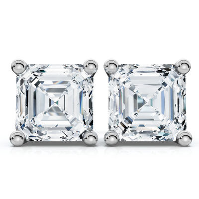 Certified 3Ct Asscher Cut Diamond Studs 14k White Gold Lab Grown Earrings