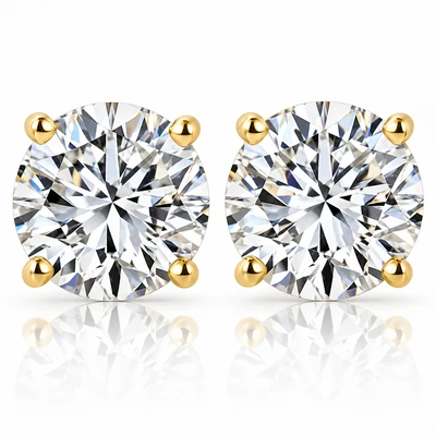 6 1/2CT Round Diamond Studs 14k Yellow Gold Lab Grown Screw Back Earrings