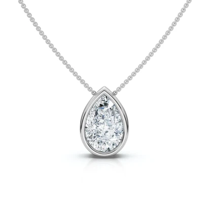 .50 - 2Ct Bezel Pear Shape Diamond Pendant 14k Gold Necklace 18" Lab Grown