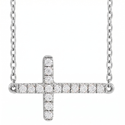 Women's 1/4Ct Diamond Sideways Cross 14k Gold 18" Lab Grown