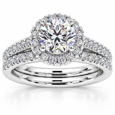 F/VS 1.50Ct Halo Diamond Engagement Wedding Ring Set 14k Gold Lab Grown
