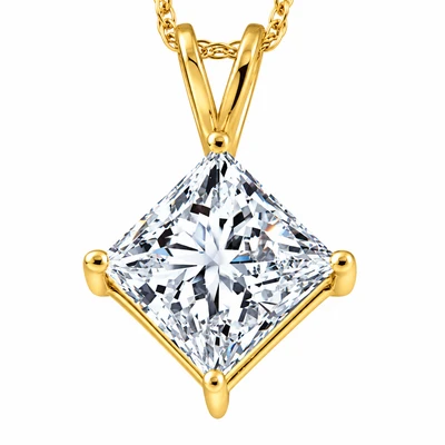 3Ct Certified Princess Cut Diamond Pendant 14k Yellow Gold Lab Grown