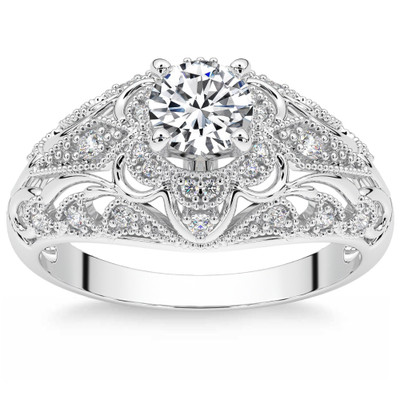 1 1/2Ct Diamond Vintage Engagement Ring 14k Gold Lab Grown