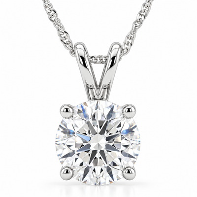 1 - 5 Ct Round Diamond 4-Prong Pendant 14k Gold Necklace Lab Grown