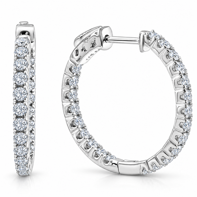 1.55Ct Diamond Inside Outside Hoops High Quality Vault Lock 1" Tall Lab Grown
