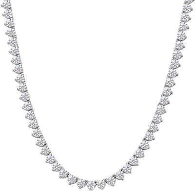 26Ct Diamond Tennis Necklace 3-Prong 14k White Gold 18" Lab Grown