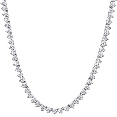 26Ct Diamond Tennis Necklace 3-Prong 14k White Gold 18" Lab Grown