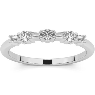 1/4Ct Baguette & Round Diamond Wedding Ring Stackable Band 14k Gold Lab Grown