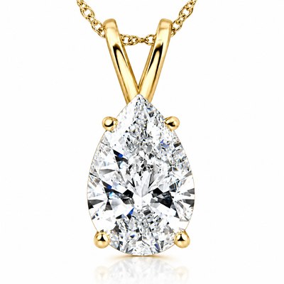 Certified 1 - 4Ct Pear Shape Solitaire Pendant 14k Gold Women's 18" Necklace Lab Grown