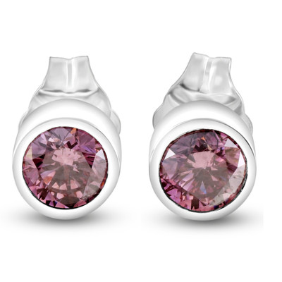 1/2Ct TW Pink Diamond Bezel Studs 14k White Gold