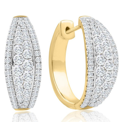 1 5/8Ct Diamond Hoops in Yellow Gold Lab Grown 20mm Tall Women's Earrings