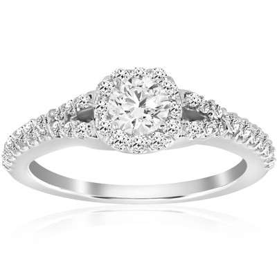 1 ct F/SI1 Round Cut Diamond Engagement Ring 14k White Gold Lab Grown