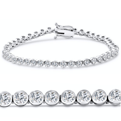 5Ct Diamond Half Bezel Tennis Bracelet 14k White or Yellow Gold 7" Lab Grown