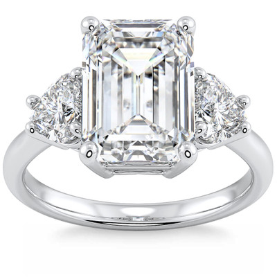 Certified 4 1/2Ct Emerald & Heart 3-Stone Diamond Ring 14k Gold Lab Grown