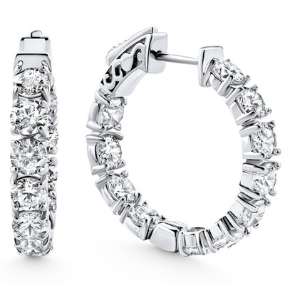 3 3/4Ct Diamond Inside Outside Hoops 14k Gold 1" Lab Grown Women's Earrings