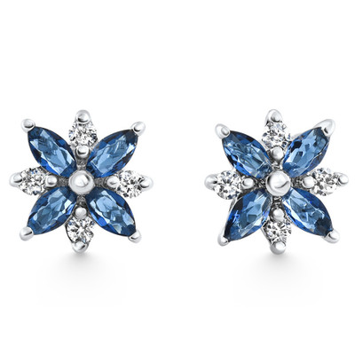 .60Ct Petal Marquise Blue Sapphire Diamond Studs Earrings White Gold Lab Grown