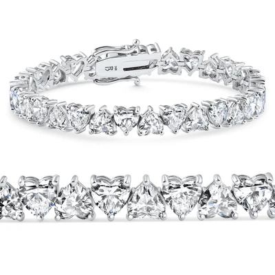 10 - 23Ct Heart Shape Diamond Tennis Bracelet 14k Gold 7" Lab Grown