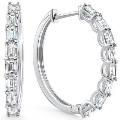 2 - 6Ct Emerald Cut Hoops 14k Gold Lab Grown Women's Earrings