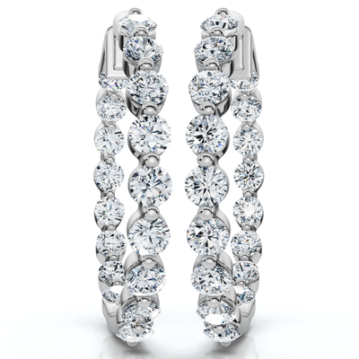 1 - 5 Ct Single Prong Diamond Hoops 14k Gold Lab Grown Women's Earrings 1.25"