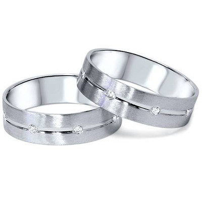 1/3ct Diamond His Hers Wedding Band Set 14K White Gold Brushed Rings Lab Grown