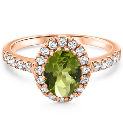 1 1/2Ct Oval Peridot Halo Diamond Ring 14k Gold Lab Grown