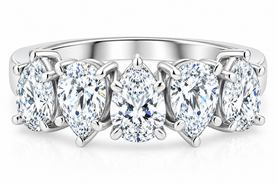2 - 6 Ct Pear Diamond 5-Stone Wedding Ring 14k Gold Lab Grown