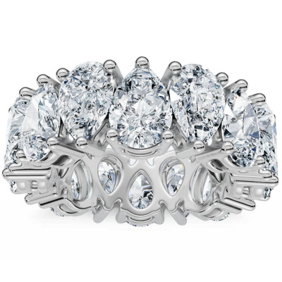 5.10Ct Pear Shape Diamond Eternity Womens Ring 14k Gold Lab Grown Stackable Band