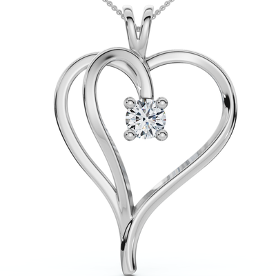 1/3Ct Solitaire Diamond Heart Pendant Gold Lab Grown 18" Necklace 3/4" Tall