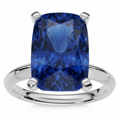 Certified 3.86Ct Blue Sapphire Elongated Cushion Engagement Ring Gold Lab Grown