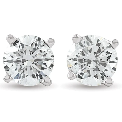 2 ct TDW Round Ideal Cut Diamond Studs Screw Back Lab Grown 14k White Gold