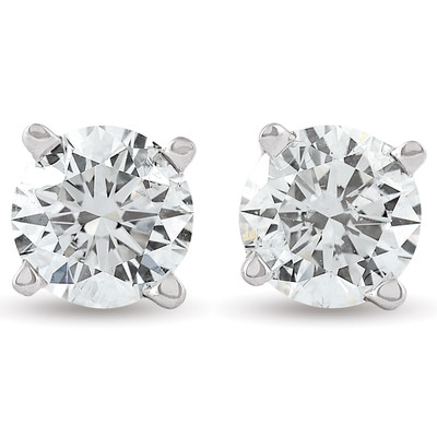 2 ct TDW Round Ideal Cut Diamond Studs Screw Back Lab Grown 14k White Gold